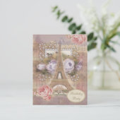 Invitation Shabby Chic Eiffel Tour Florale Anniversaire (Debout devant)