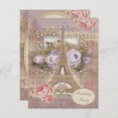 Invitation Shabby Chic Eiffel Tour Florale Anniversaire (Devant / Derrière)