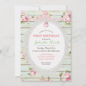 Invitation Shabby Chic Floral Bois Premier anniversaire Invit (Devant)