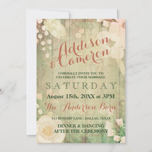 Invitation Shabby Chic Florals | MARIAGE (Devant)