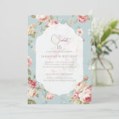 Invitation Shabby Chic floraux Anniversaire (Debout devant)