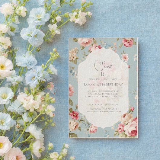Invitation Shabby Chic floraux Anniversaire
