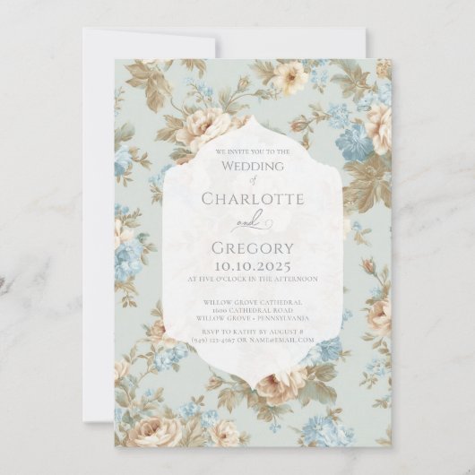 Invitation Shabby Chic floraux mariage (Devant)