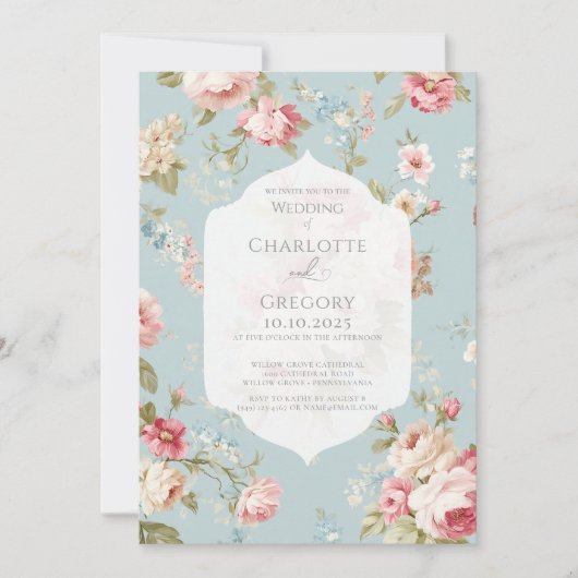 Invitation Shabby Chic floraux mariage (Devant)