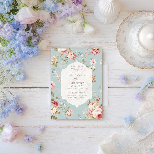 Invitation Shabby Chic floraux mariage