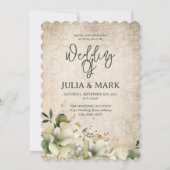 Invitation Shabby Chic Green And Beige Floral Wedding  (Devant)