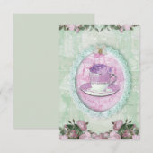 Invitation Shabby Chic Green and lilac « Torche Party " (Devant / Derrière)