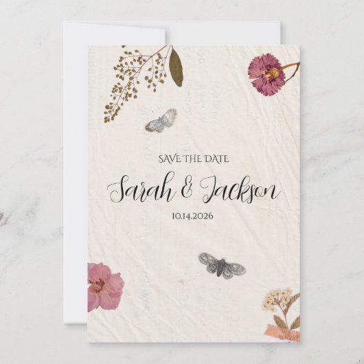 Invitation Shabby Chic Mariage Pressé Fleurs (Devant)