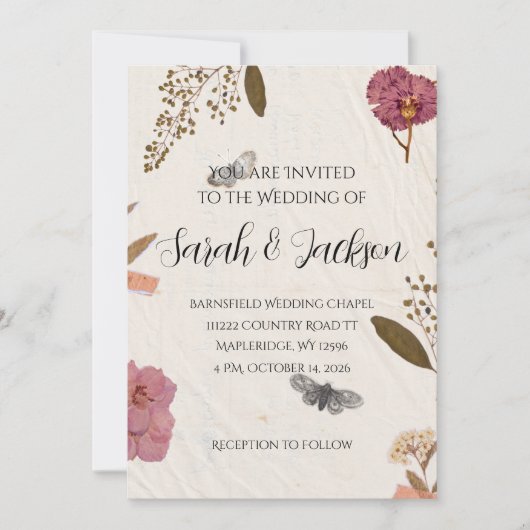 Invitation Shabby Chic Mariage Pressé Fleurs Mariage Invitati (Devant)