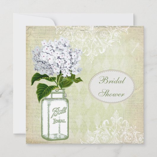Invitation Shabby Chic Mason Jar et Hydrangea Fête de l'marié (Devant)