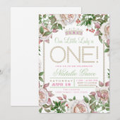 Invitation Shabby Chic Pearl Petite dame 1er anniversaire (Devant / Derrière)