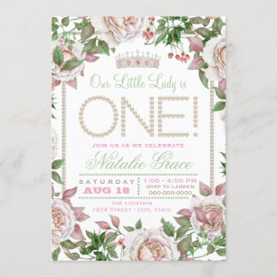 Invitation Shabby Chic Perle Petite Dame 1er Anniversaire