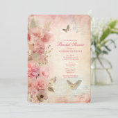 Invitation Shabby Chic Pink Floral Bridal Shower (Debout devant)