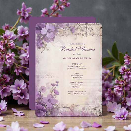 Invitation Shabby Chic Purple Lavender Floral Bridal Shower