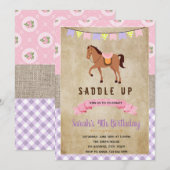 Invitation shabby chic rose pour fête avec cheval (Devant / Derrière)