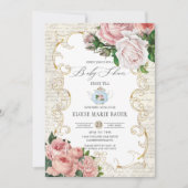 Invitation Shabby Chic Rose Vintage Baby shower Invit (Devant)