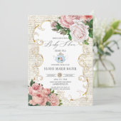 Invitation Shabby Chic Rose Vintage Baby shower Invit (Debout devant)