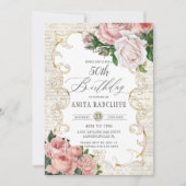 Invitation Shabby Chic Roses français Vintages Anniversaire N (Devant)