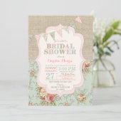 Invitation Shabby Rustique Pays Chic Floral Lace Burlap (Debout devant)