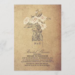 Invitation Shabby Vintage Floral Mason Jar Fête des mariées