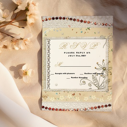 Invitation Shabby vintage pastel floral lace RSVP