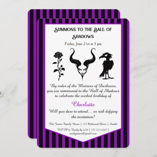 Invitation Shadow Ball Dark Fantasy Birthday Design Script (Devant / Derrière)