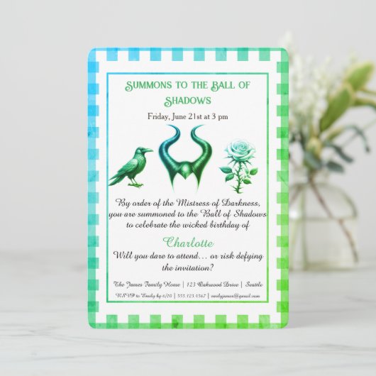 Invitation Shadow Ball Dark Fantasy Birthday Design Script (Debout devant)