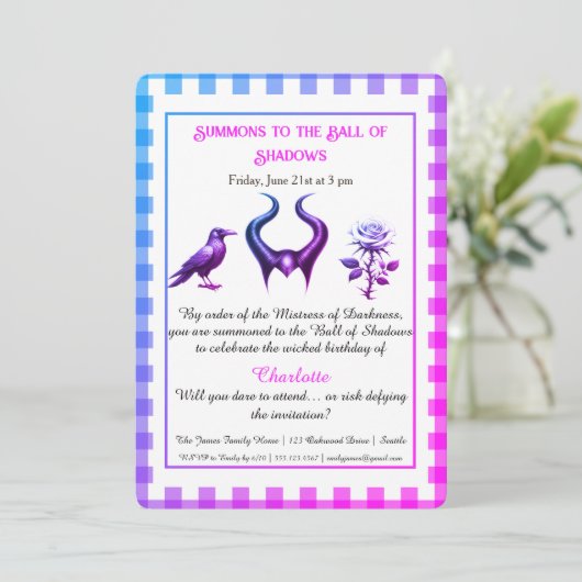 Invitation Shadow Ball Dark Fantasy Birthday Design Script (Debout devant)