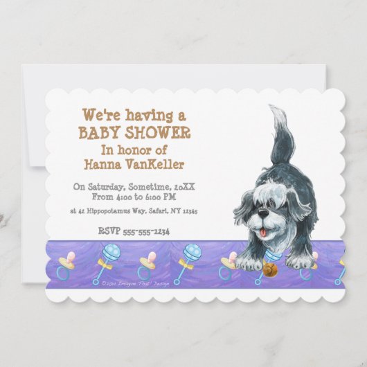 Invitation Shaggy Sheep Chien Baby shower (Devant)