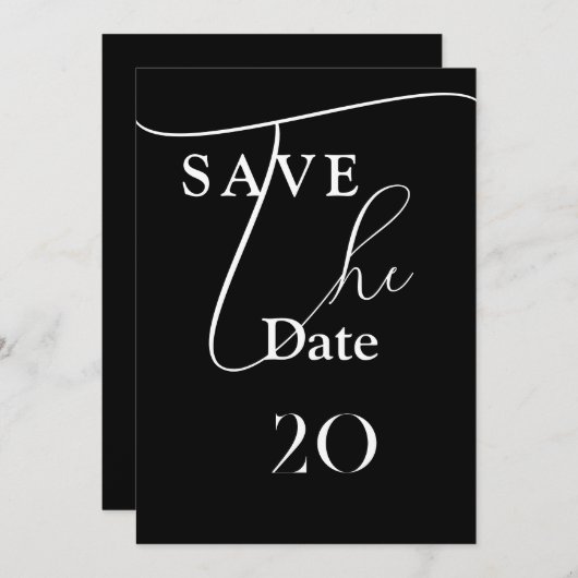 Invitation Shailene Noir et Blanc Mariage Enregistrer la date (Devant / Derrière)