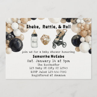 Invitation Shake, Rattle, Roll & Balloon Arch Baby Shower