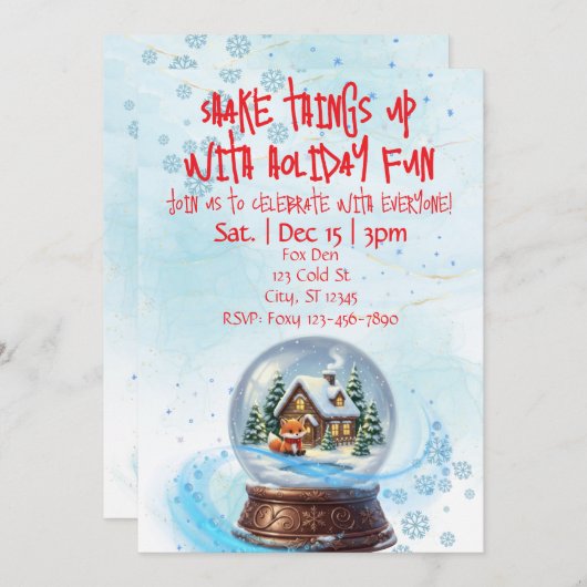 Invitation Shake Things Up Holiday Fun, Snow Globe Fox  (Devant / Derrière)