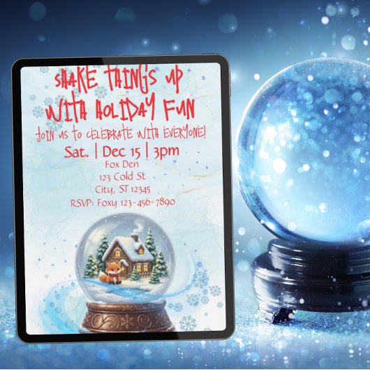 Invitation Shake Things Up Holiday Fun, Snow Globe Fox
