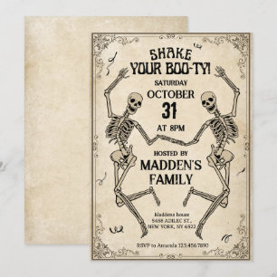 Invitation Shake Your Boo-ty squelettes Vintages Halloween