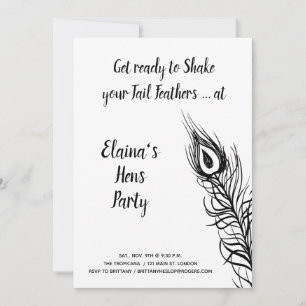 Invitation Shake your Tail Feathers Hens Party noir et blanc