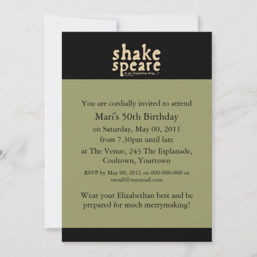 Invitation Shakespeare - c'est une chose élisabéthaine (Devant)