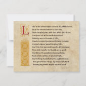 Invitation Shakespeare Sonnet 60 (LX) sur parchemin (Dos)
