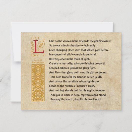 Invitation Shakespeare Sonnet 60 (LX) sur parchemin (Dos)