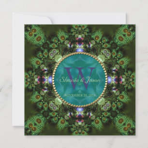 Invitation Shaman Spirit Nature Vert Monogramme Fiançailles