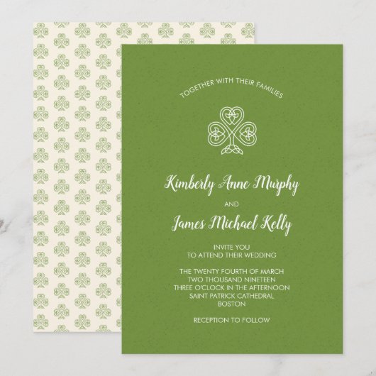 Invitation Shamrock Celtic Knot Mariage 2 (Devant / Derrière)