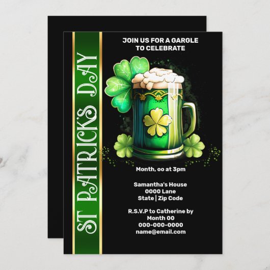 Invitation Shamrock de bière irlandaise trèfle vert noir Padd (Devant / Derrière)
