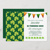 Invitation Shamrock de Clover Vert mignon Anniversaire Motif (Devant / Derrière)