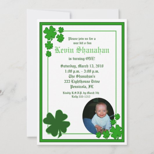 Invitation Shamrock de la Saint Patrick *PHOTO* Anniversaire  (Devant)