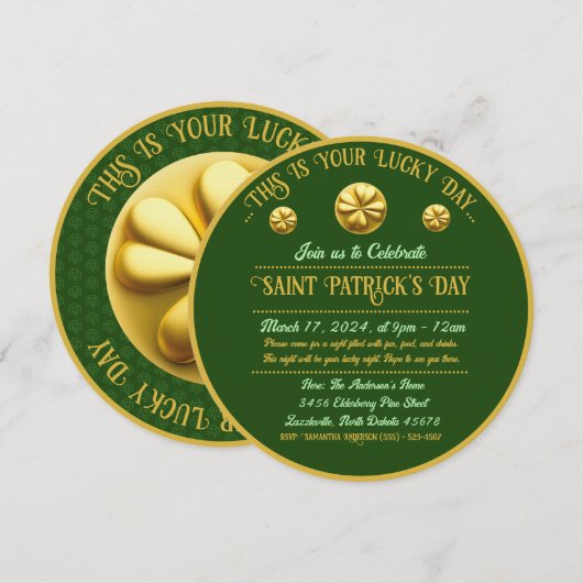 Invitation Shamrock doré personnalisé Saint Patrick's Day (Devant / Derrière)