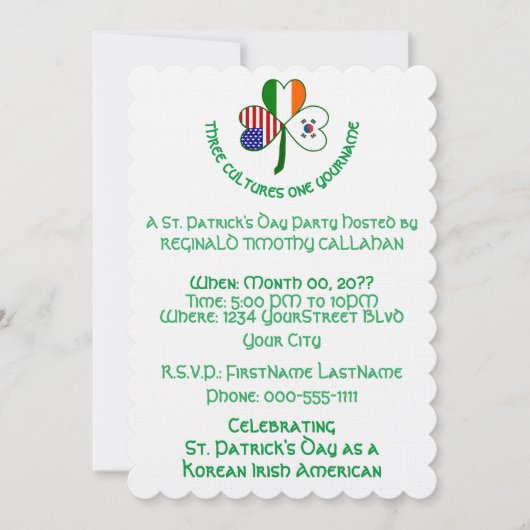 Invitation Shamrock du drapeau sud-coréen irlandais USA Perso (Devant)