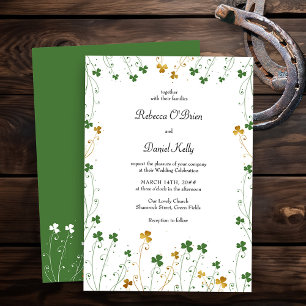 Invitation Shamrock Fleur sauvage Vert Or Élégant Mariage