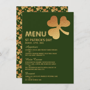 Invitation Shamrock Gold Foil, menu de la fête du Saint Patri