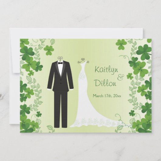 Invitation Shamrock irlandais, tuxedo & gown Wedding shower (Devant)