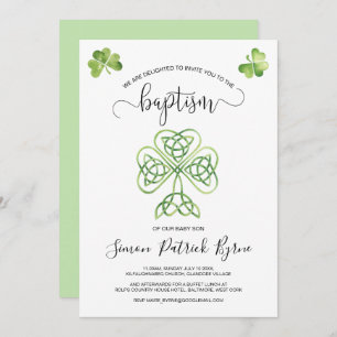 Invitation Shamrock irlandais vert & Baptême de noeud celtiqu