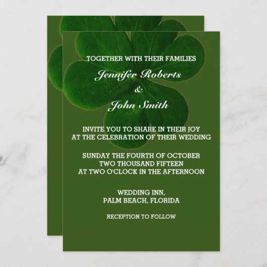 Invitation Shamrock Leaf Forest Green Colorful Mariage tendan (Devant / Derrière)